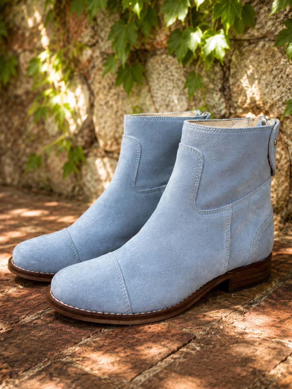 ILSE JACOBSEN Cloudy Blue Suede Leather Back Zip Ankle Boots, 37